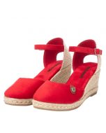 Espadrillas rossa con cinturino e zeppa in corda