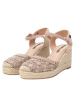 Espadrillas taupe con fiori e zeppa in corda