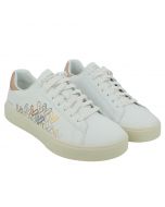 Sneaker Bassa in Pelle Bianca con Cuori multicolor