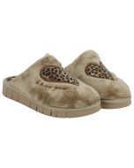 Ciabatte da Donna Pelo Beige con Cuore Leopardo