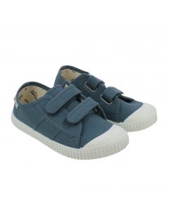 Sneakers Bambino in Tessuto Blu con Suola Bianca