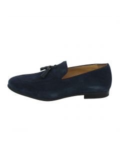 Mocassino in camoscio blu con nappe