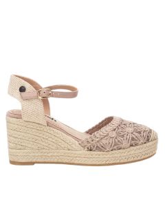 Espadrillas taupe con fiori e zeppa in corda