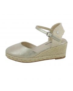 Espadrillas con zeppa dorata e cinturino