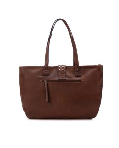 Borsa shopper marrone con borchie e fibbia