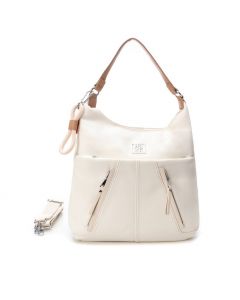 Borsa hobo bianca con dettagli beige