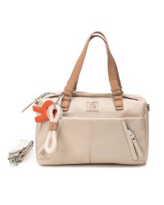 Borsa bauletto beige con dettagli marroni