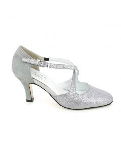 Scarpa da ballo in glitter e camoscio grigio