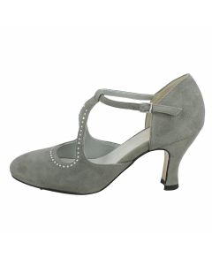 Scarpa da ballo in camoscio grigio e strass