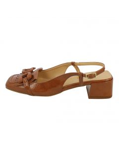 Slingback cuoio con frange e morsetto tacco 4 cm