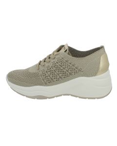 Sneaker in tessuto taupe con zeppa