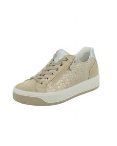 Sneakers Beige con Dettagli Scamosciati e Zip