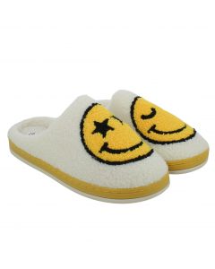 Ciabatta Donna in Tessuto Bianco con Smiley Globe