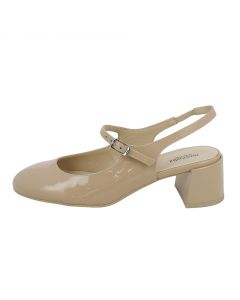 Slingback Vernice Nude con Tacco Largo