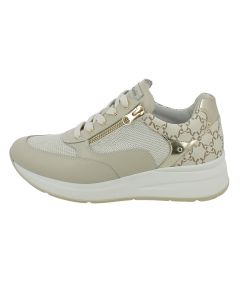 Sneakers Beige con Zip e Dettagli Oro