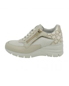 Sneakers Beige con Platform e Zip Oro