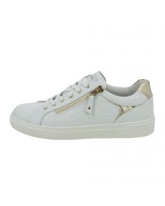 Sneakers Bianche con Zip e Dettagli Oro