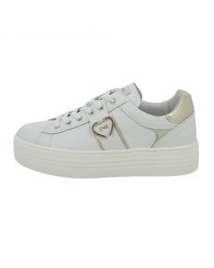 Sneakers Bianche con Cuore Oro e Platform