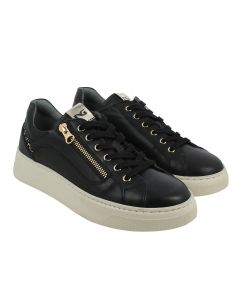 Sneaker Nera in Pelle con Zip e Paillettes