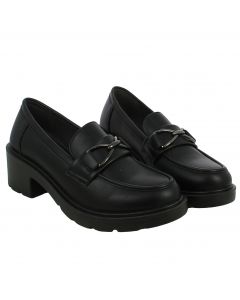 Mocassino Tacco 5 in Ecopelle Nero con Catena