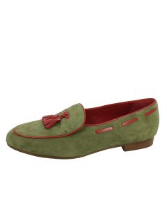 Mocassino in Camoscio Verde con Nappine Rosse