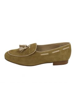 Mocassino in Camoscio Cuoio con Nappine Beige